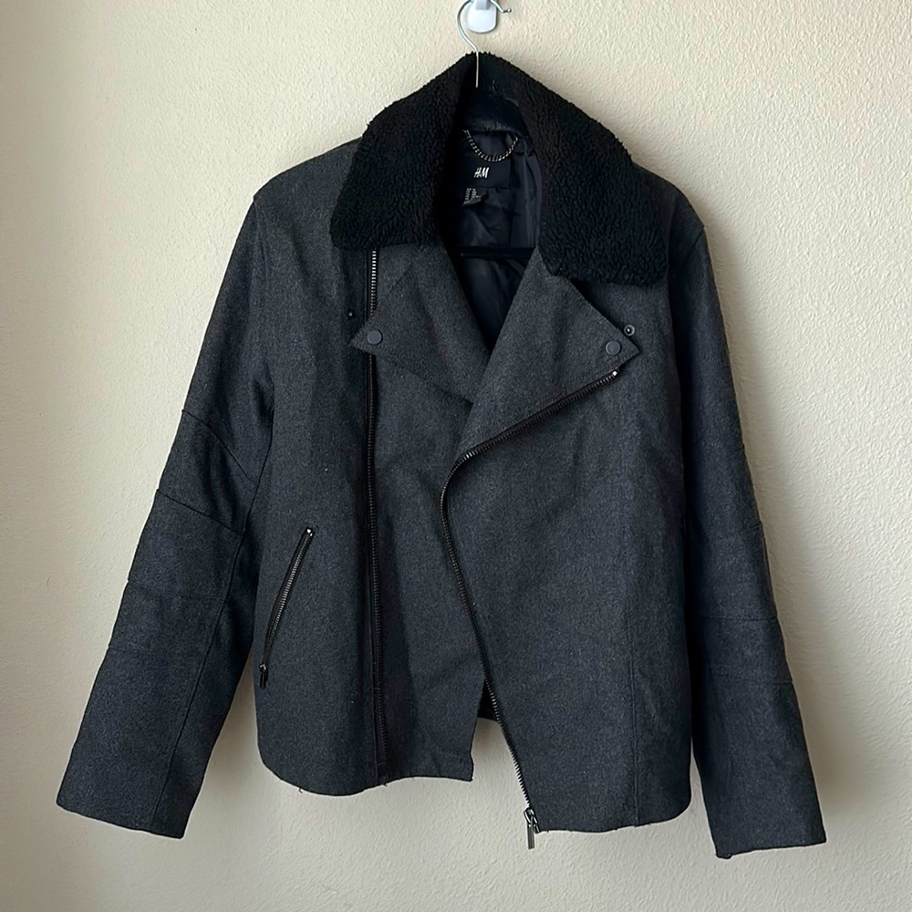 Men’s Black H&M Winter Wool biker jacket 40R